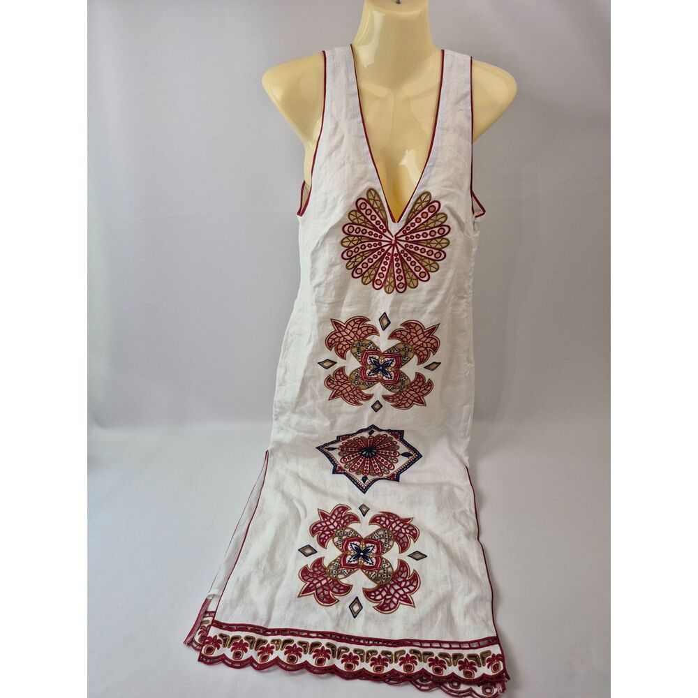 FARM Rio White Mary's Tiles Embroidered Detail Linen Dress Size Extra Small XS - Picture 4 of 8